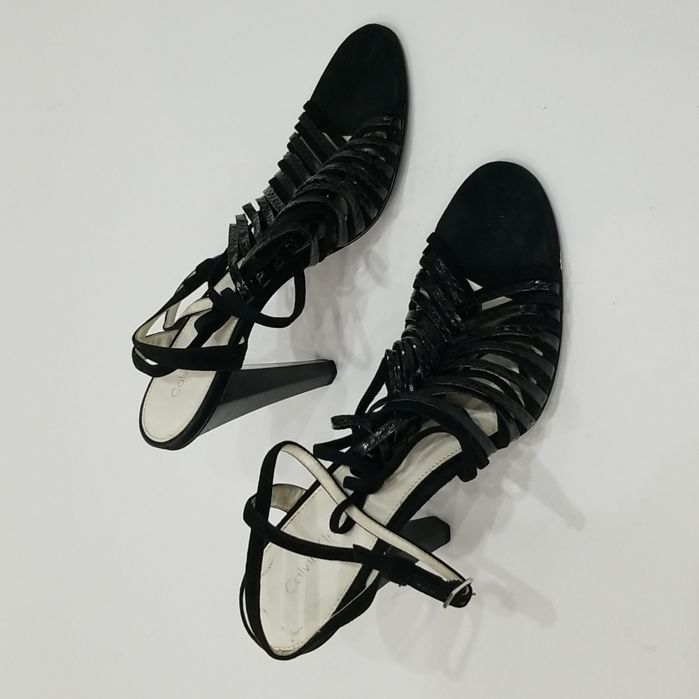 Calvin Klein Black Snake Skin Rene Strappy High Heels